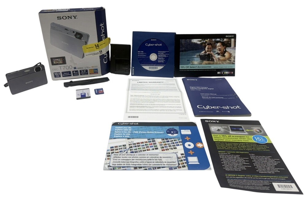 Sony Cyber-shot DSC-T700 10.1MP Digital Camera Black Box Charger Battery 8GB